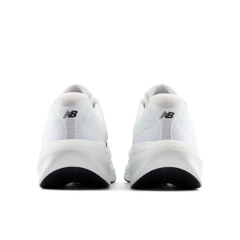 The back of a pair of New Balance Men's Fresh Foam X 860 V15 Running Shoes in the White/Tangerine Heat colourway.