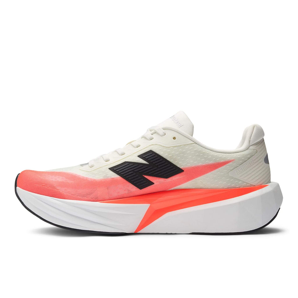 Medial view of the right shoe from a pair of New Balance Men's FuelCell Rebel v5 Running Shoes in the Urgent Red colourway. (8712212218018)