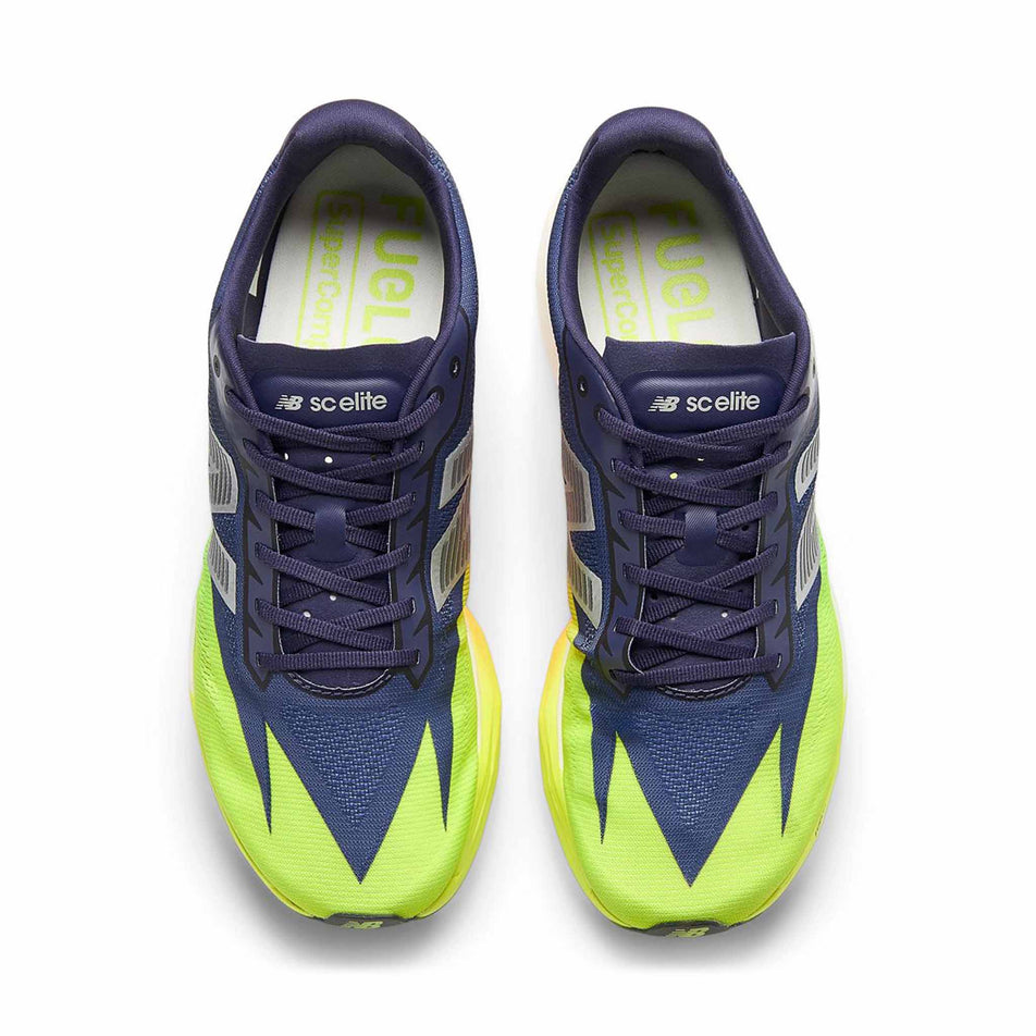 The uppers of a pair of New Balance Men's FuelCell SuperComp Elite V5 Running Shoes in the Boysenberry colourway.