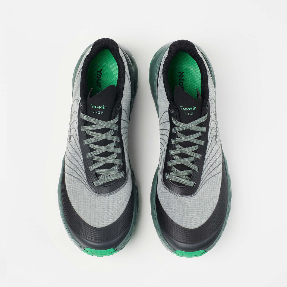 The uppers on a pair of NNormal Unisex Tomir 2.0 Running Shoes in the Serpentine/Olive colourway (8368504897698)