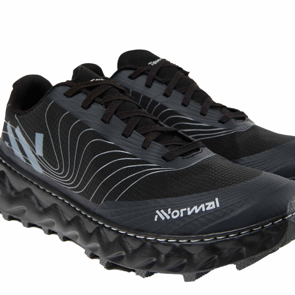 Close-up view of a pair of NNormal Unisex Tomir 2.0 Running Shoes in the Black colourway. (8742924746914)