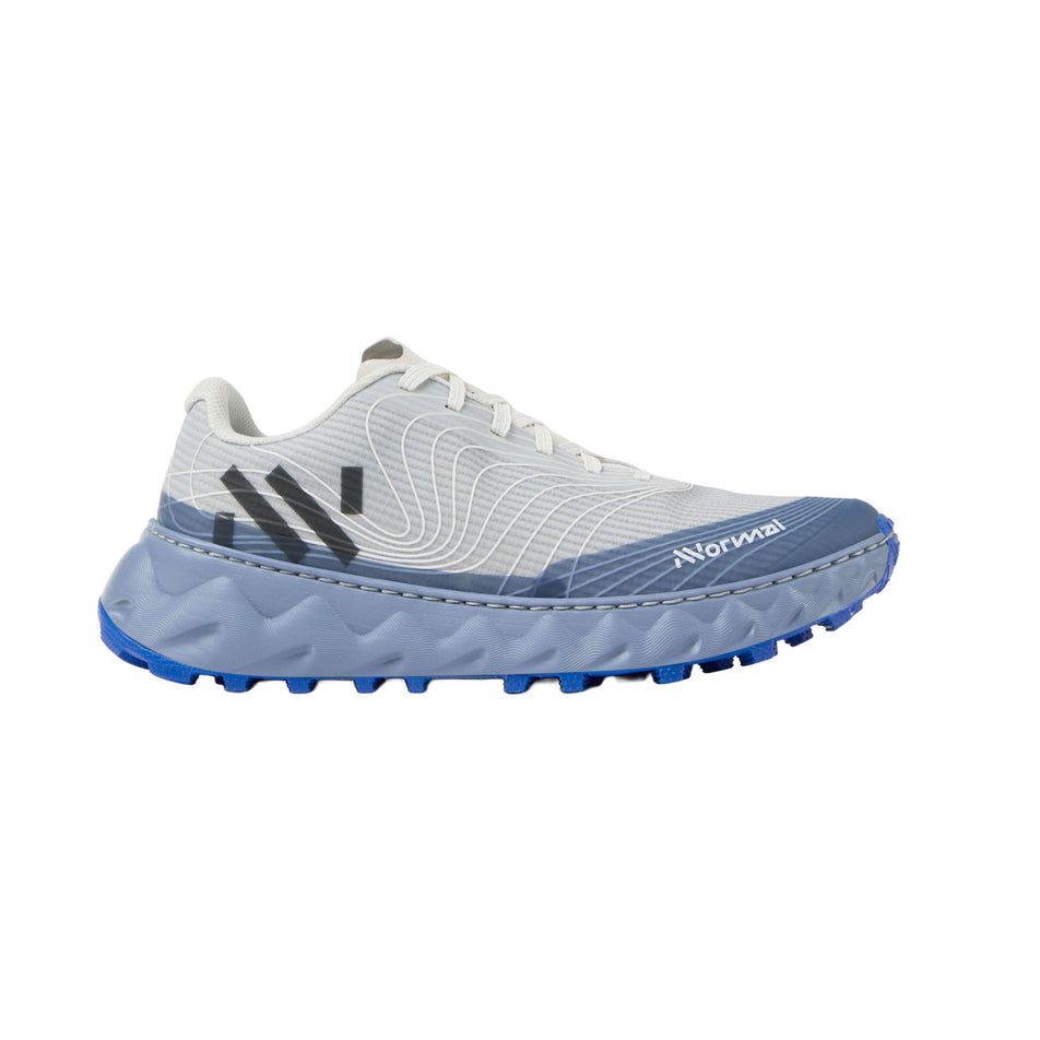 Lateral view of the right shoe from a pair of NNormal Unisex Tomir 2.0 Running Shoes in the Blue colourway. (8742920978594)