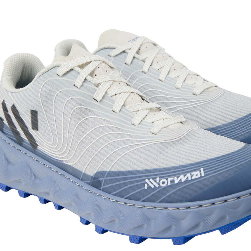 Close-up view of a pair of NNormal Unisex Tomir 2.0 Running Shoes in the Blue colourway. (8742920978594)