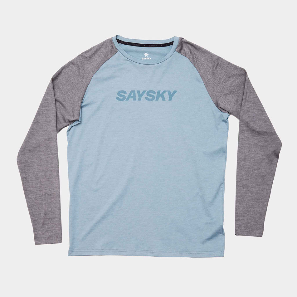 Front view of the SAYSKY Men's Logo Pace Long Sleeve in the Blue Melange colourway. (8601261670562)