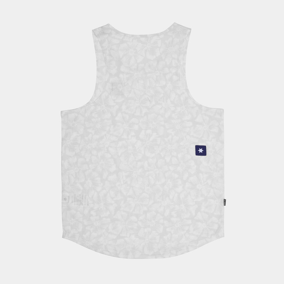 Back view of a SAYSKY Men's Flower Combat Singlet in the White AOP colourway. (8663031873698)