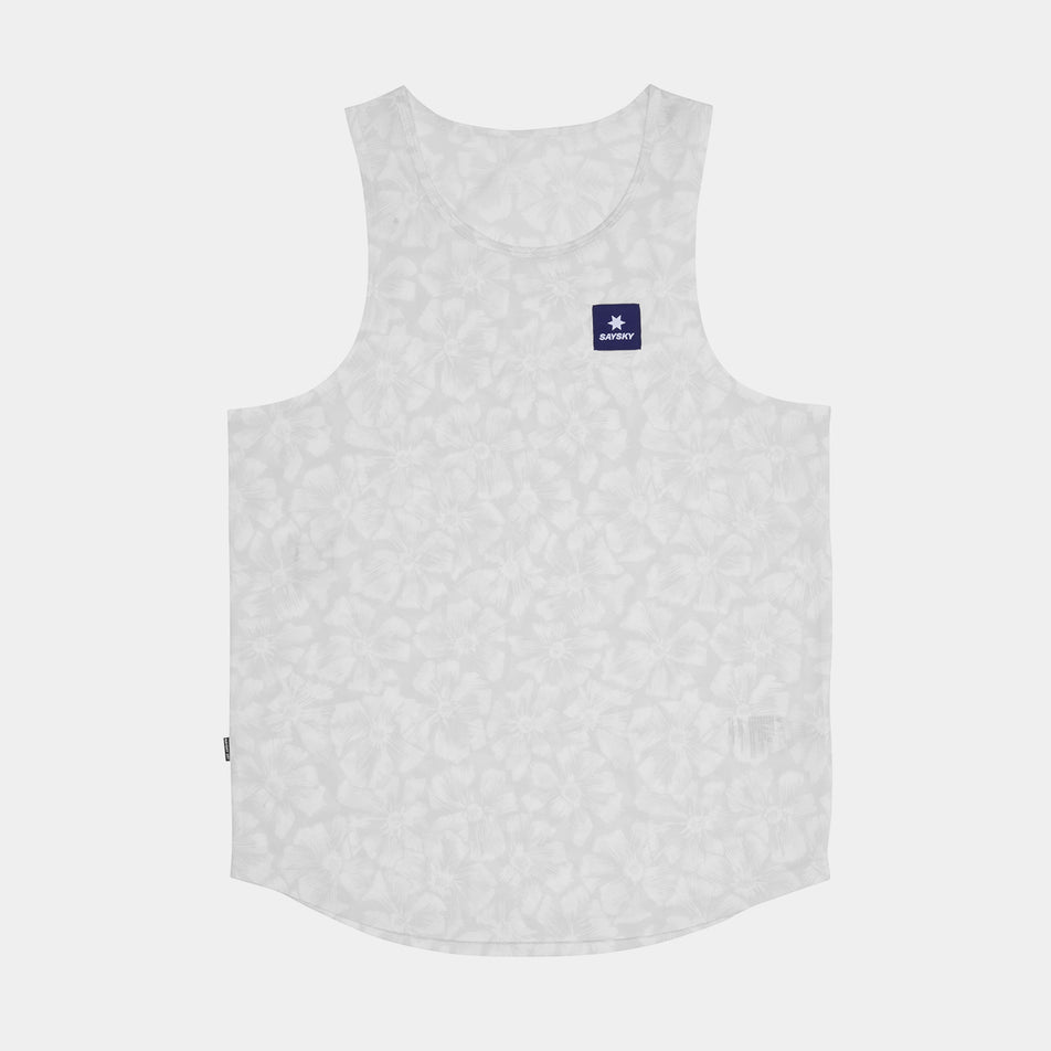 Front view of a SAYSKY Men's Flower Combat Singlet in the White AOP colourway. (8663031873698)