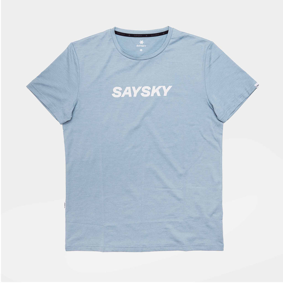 Front view of the SAYSKY Men's Logo Pace T-Shirt in the Blue Melange colourway.(8601301647522)