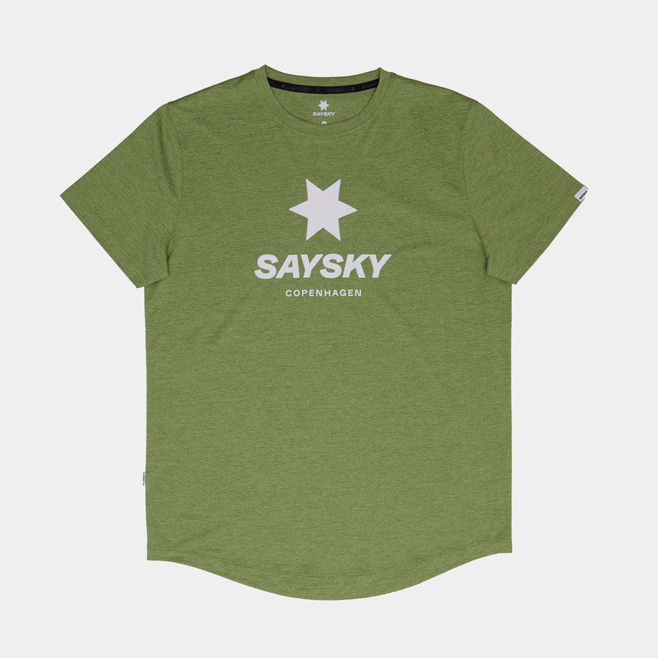 Front view of a SAYSKY Men's Logo Combat Pro T-Shirt in the Green Melange colourway. (8644805755042)