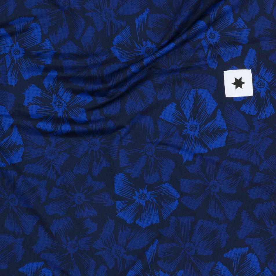 Close-up of the fabric on a SAYSKY Men's Flower Combat T-Shirt in the Blue AOP colourway. (8663034364066)