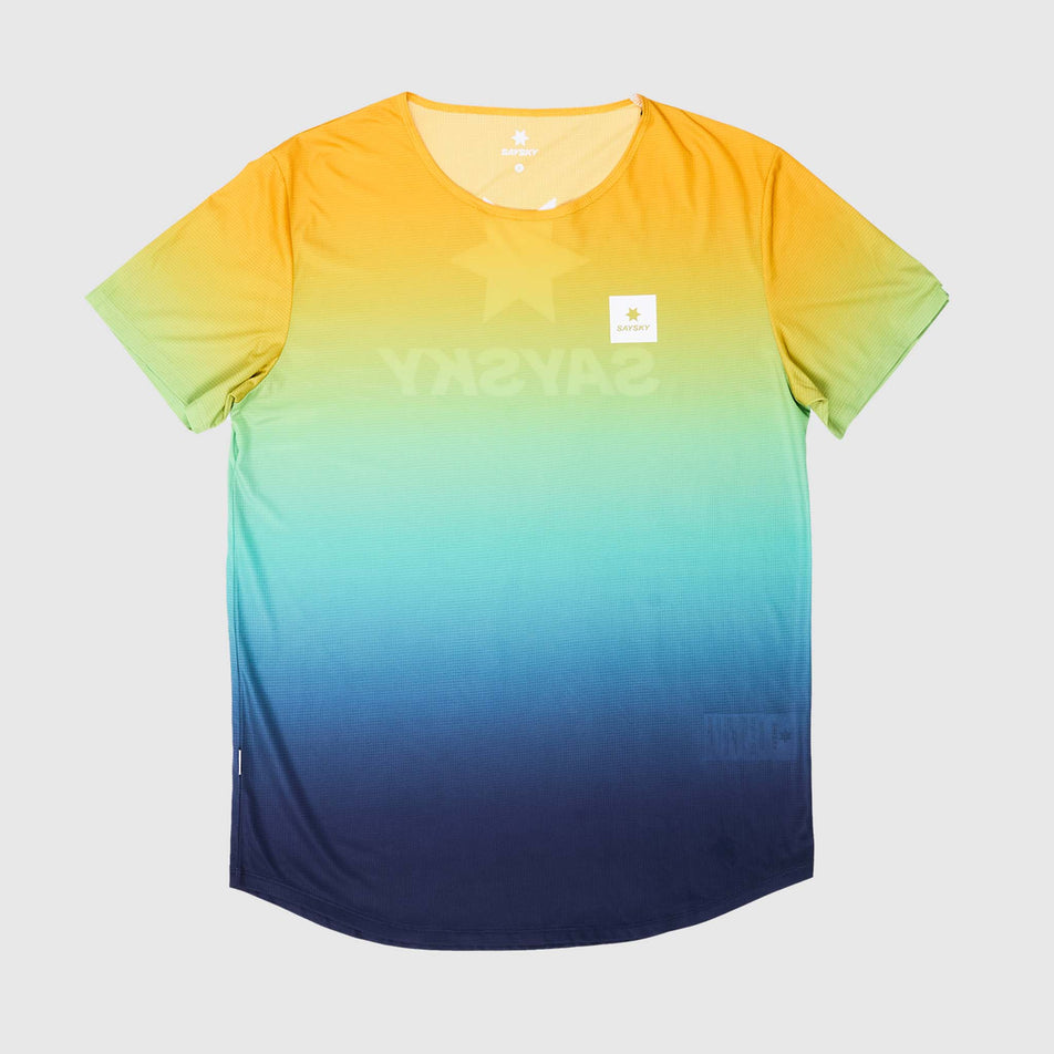 Front view of a SAYSKY Men's Drip Dye Flow T-Shirt in the Blue AOP colourway. (8675467428002)