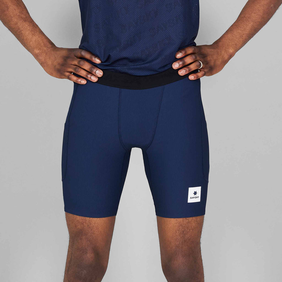 Front view of a model wearing the SAYSKY Men's Combat+ Rib Short Tights 8