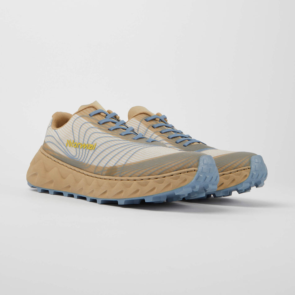 A pair of NNormal Unisex Tomir Trail Running Shoes in the sand/blue colourway (7965429039266)