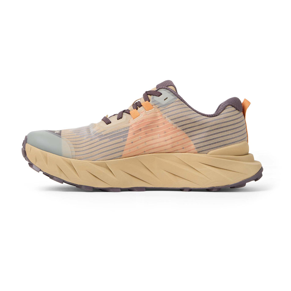 Medial view of the right shoe from a pair of NNormal Cadí Running Shoes in the Beige colourway.