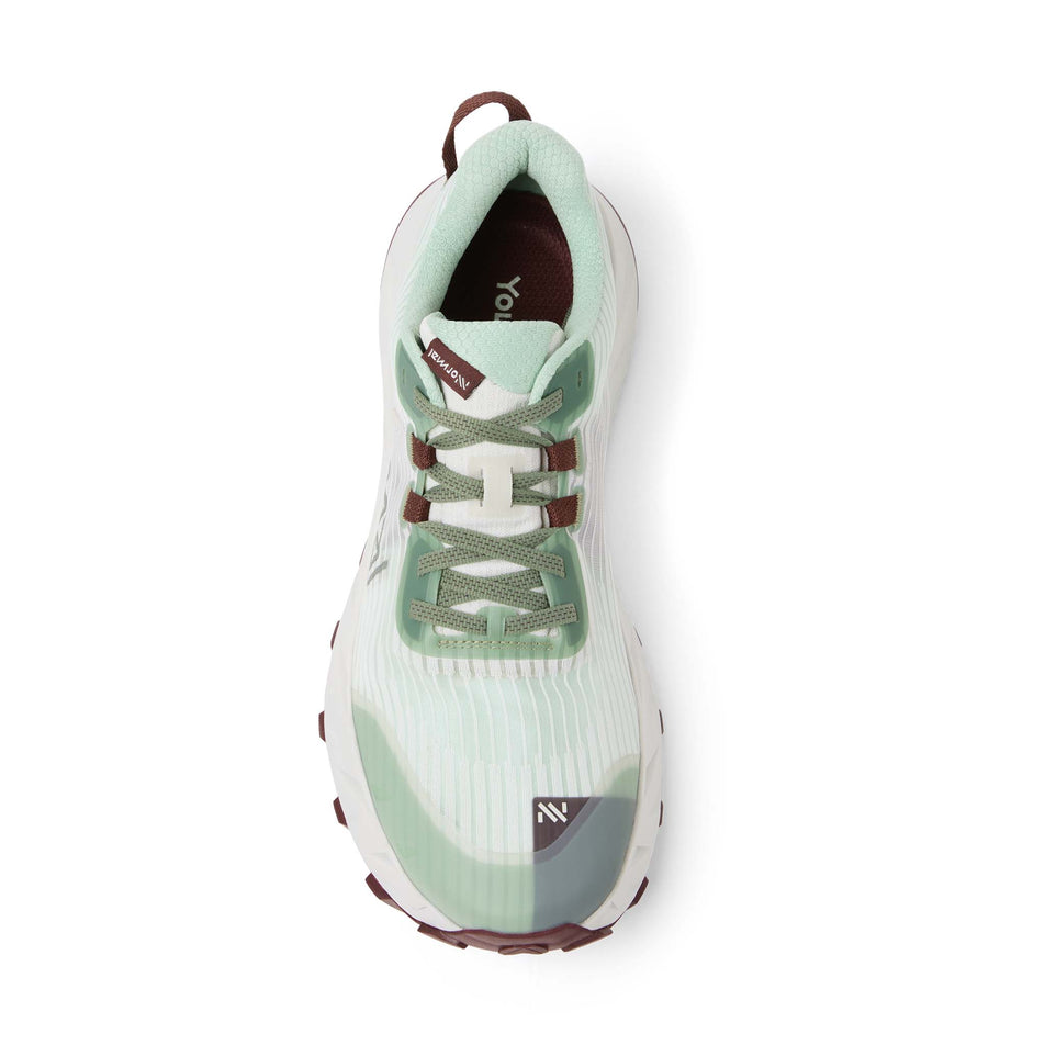 The upper of the right shoe from a pair of NNormal Cadí Running Shoes in the Green colourway.