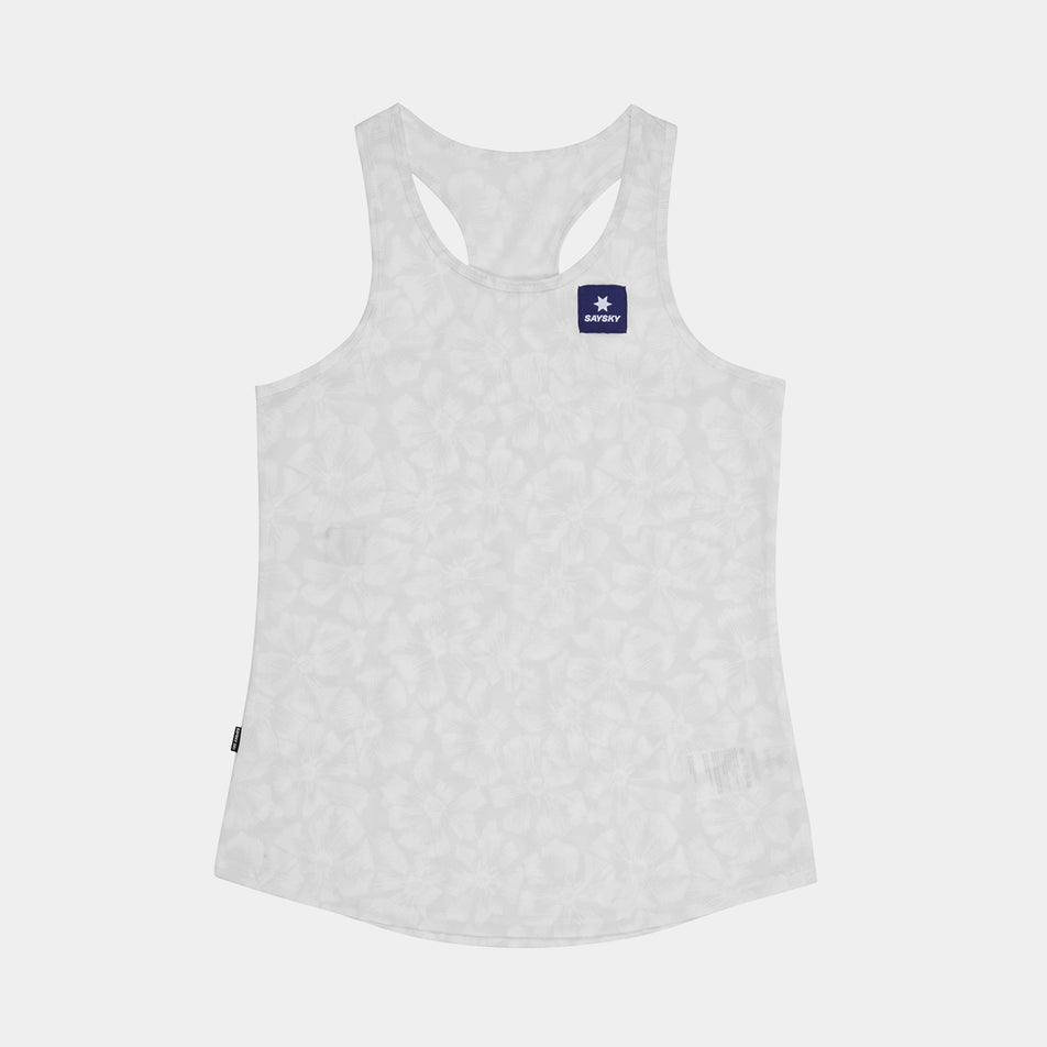 Front view of a SAYSKY Women's Flower Combat Singlet in the White AOP colourway. (8663041933474)