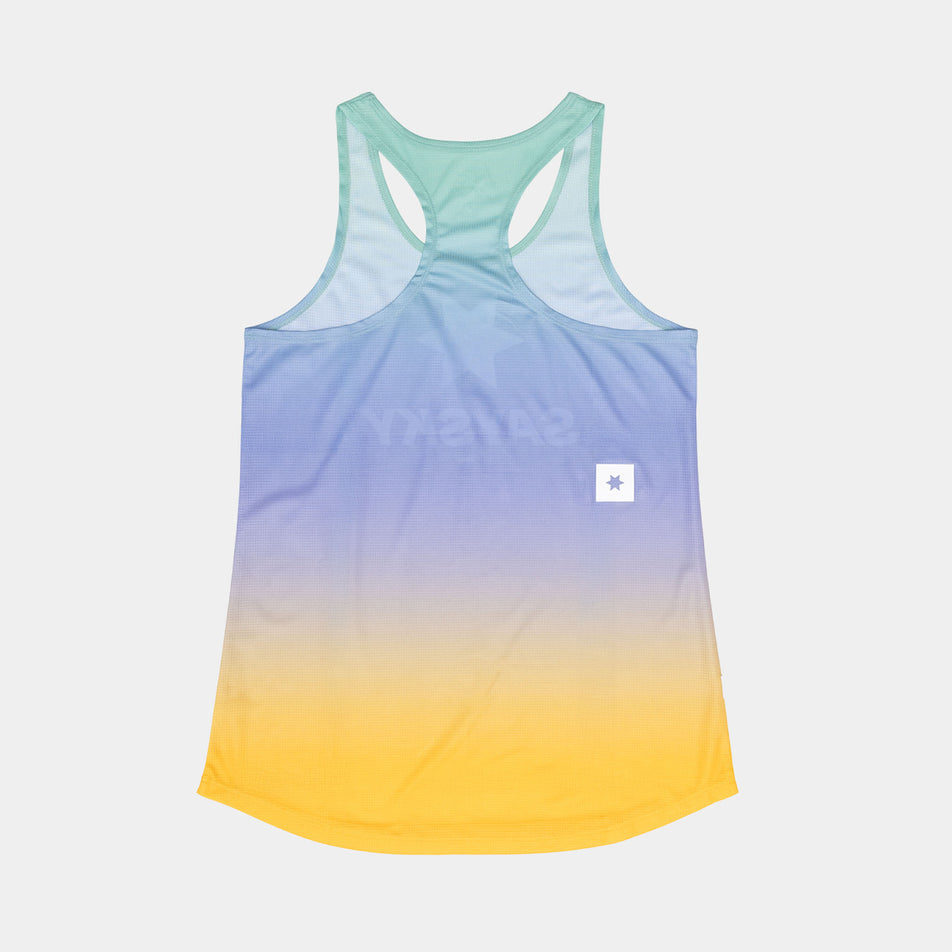 Back view of the SAYSKY Women's Drip Dye Flow Singlet in the Purple AOP colourway. (8675473784994)