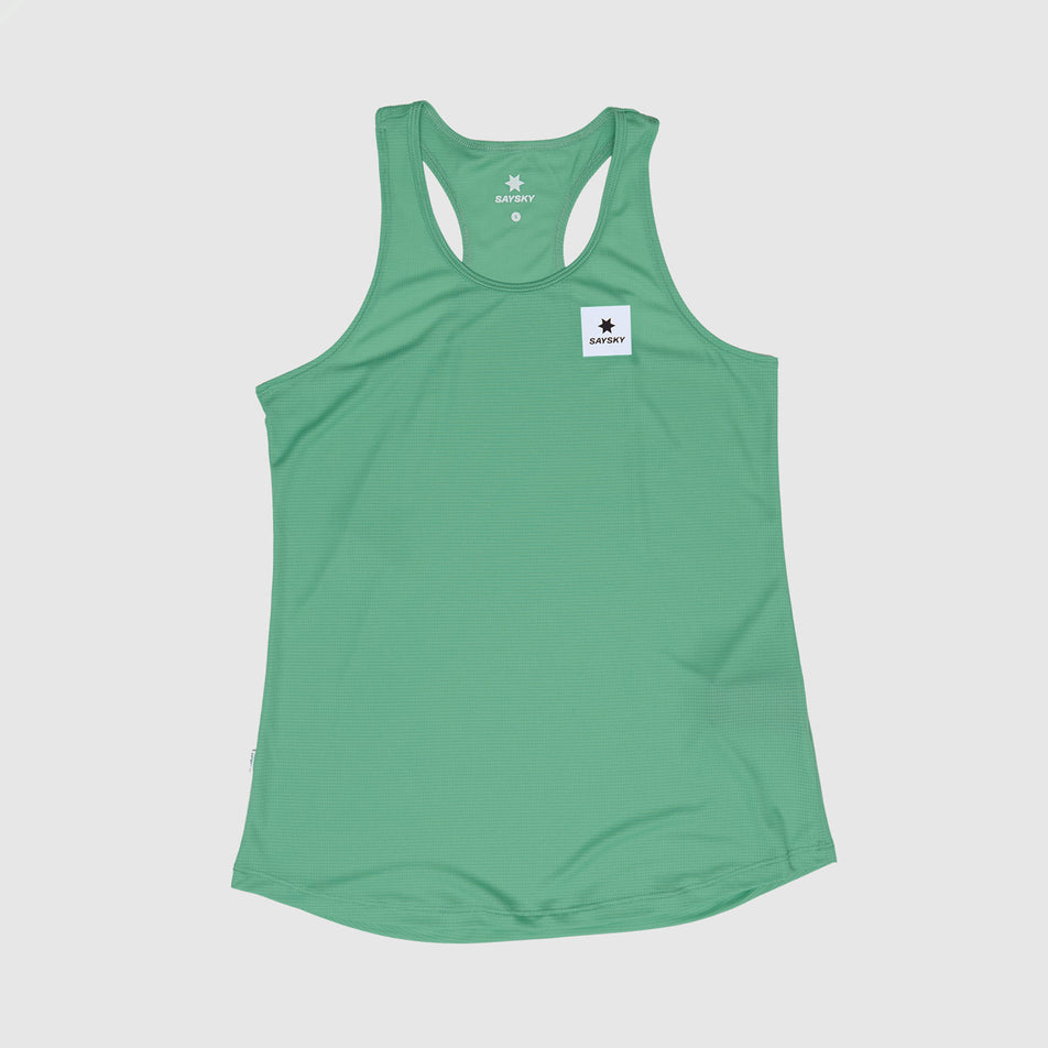 The front of the SAYSKY Women's Reactive Flow Singlet in the Green AOP colourway. (8602118062242)