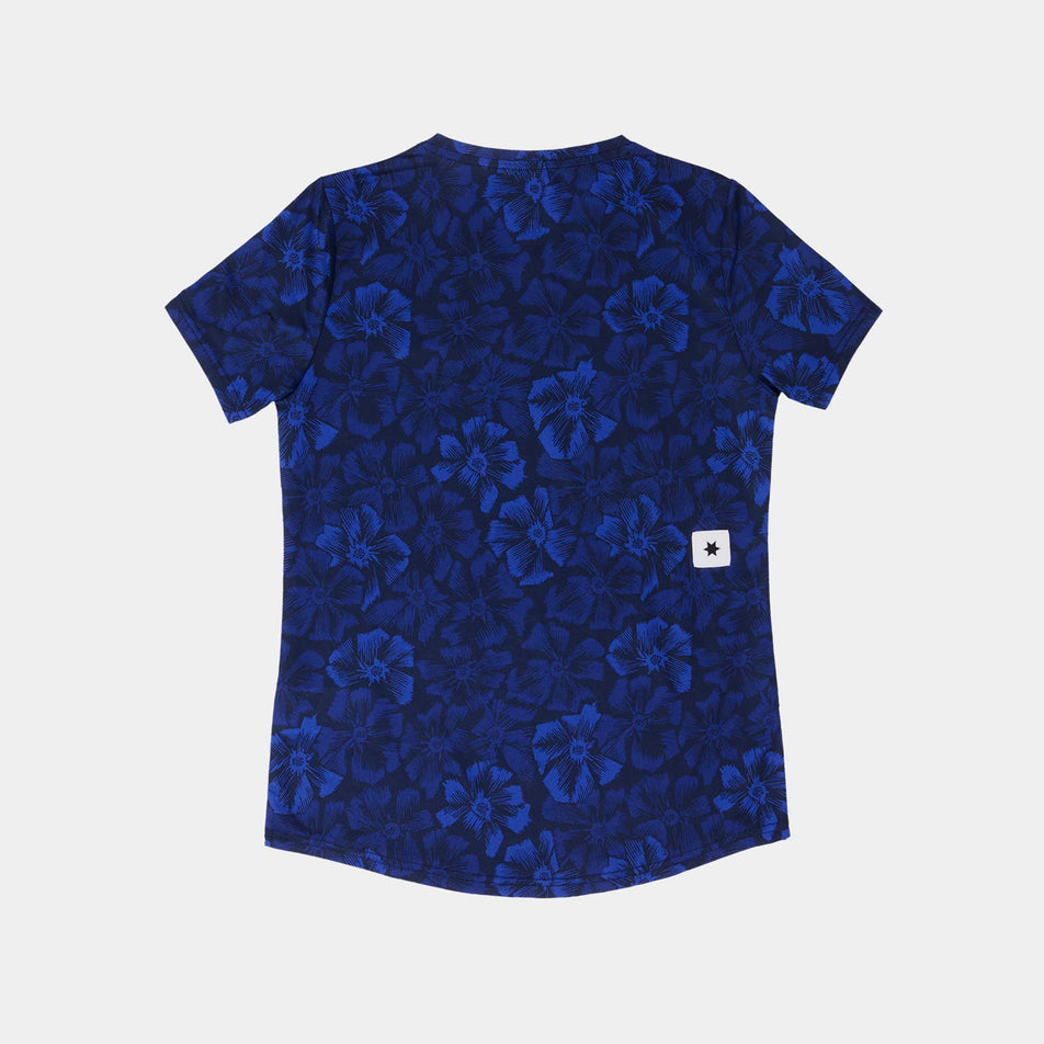 Back view of a SAYSKY Women's Flower Combat T-Shirt in the Blue AOP colourway. (8663044915362)