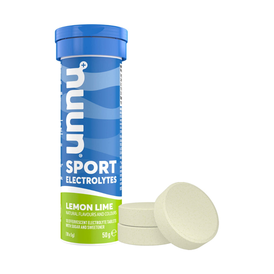 A tube of Nuun Sport Hydration Tablets and three individual tablets. Lemon Lime flavour. (7074398208162)