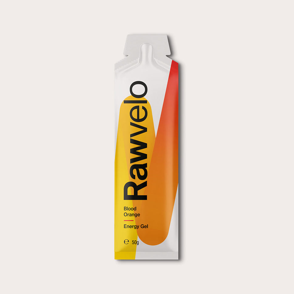 Front of a Rawvelo Blood Orange Energy Gel Sachet (8132752703650)