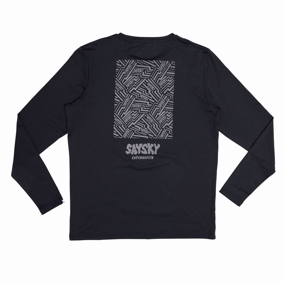 Back view of the SAYSKY Men's Reflective Logo Pace Long Sleeve in the Black colourway. (8788224344226)