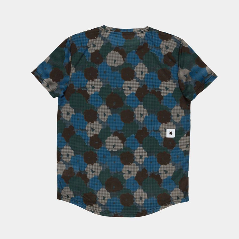 Back view of a SAYSKY Men's Flower Combat T-Shirt in the Blue AOP colourway. (8756181434530)