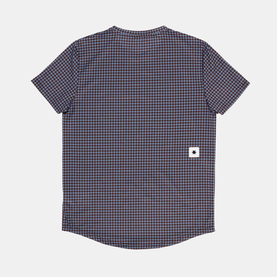 Back view of a SAYSKY Men's Houndstooth Combat T-Shirt in the Blue AOP colourway. (8756486439074)