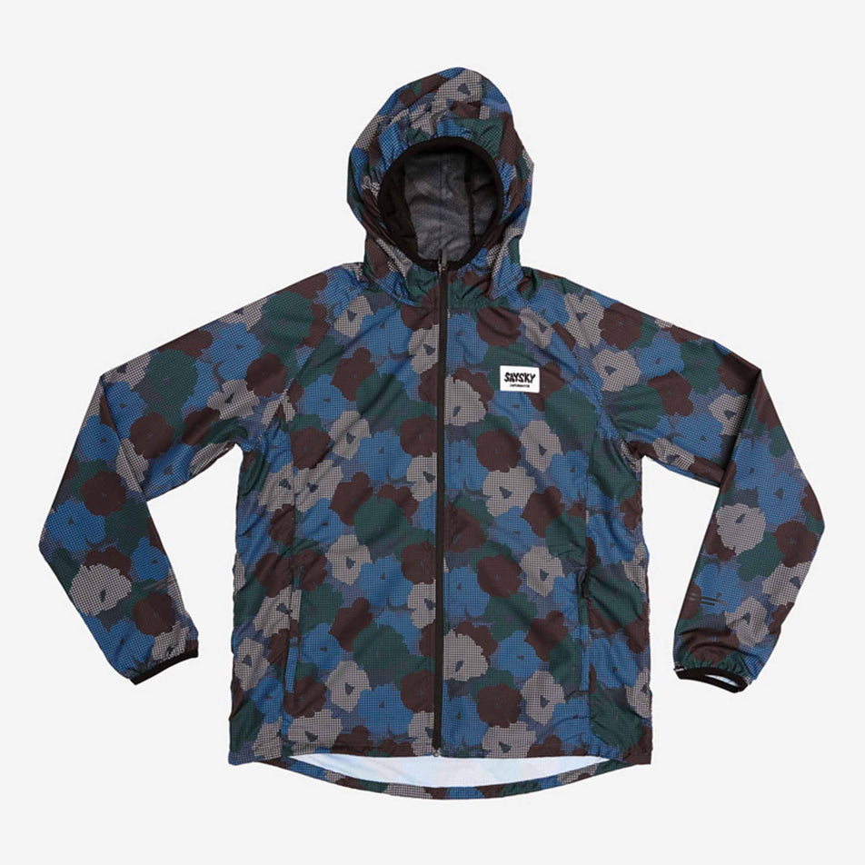 Front view of a SAYSKY Women's Flower Pace Jacket in the Blue AOP colourway. (8756501971106)