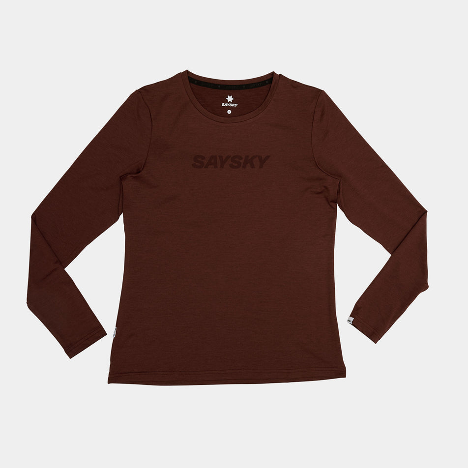 Front view of the SAYSKY Women's Logo Pace Long Sleeve in the Red colourway. (8731667792034)