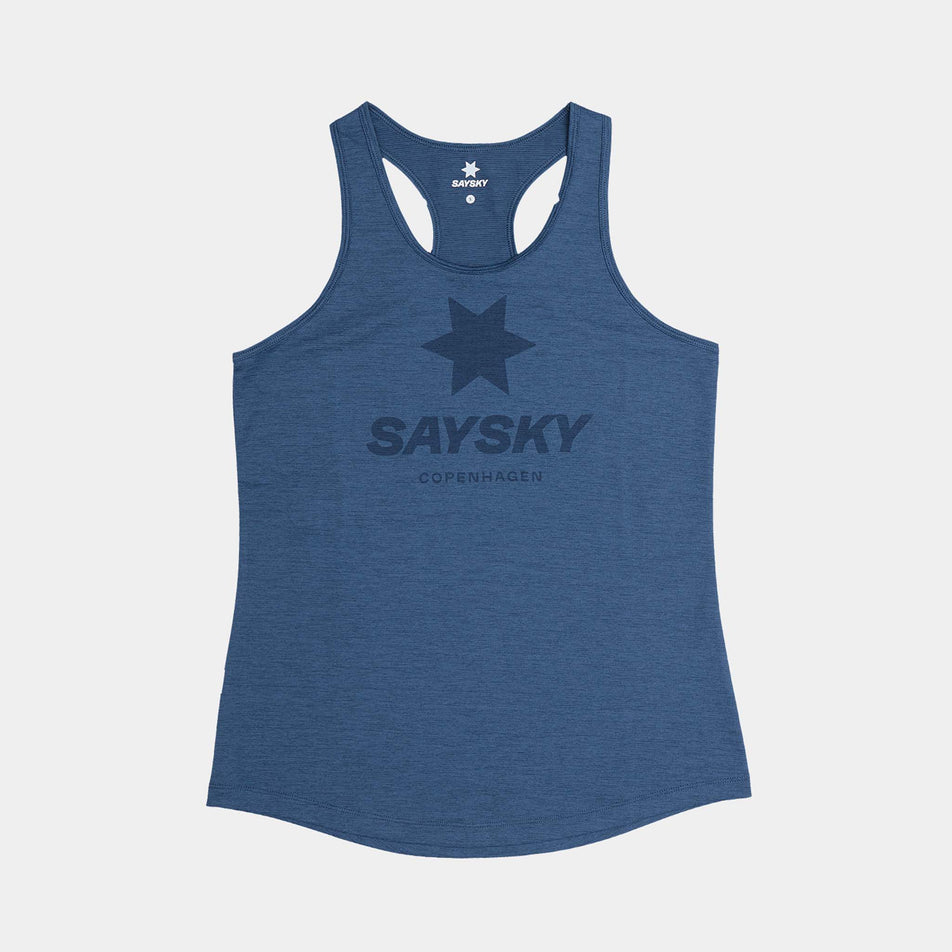 Front view of the SAYSKY Women's Logo Combat Pro Singlet in the Blue colourway. (8730948141218)