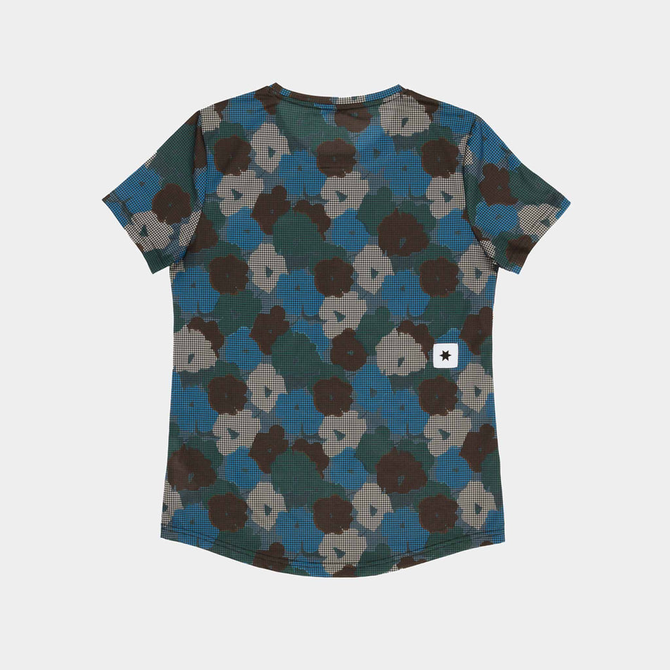 Back view of a SAYSKY Women's Flower Combat T-Shirt in the Blue AOP colourway. (8756513570978)