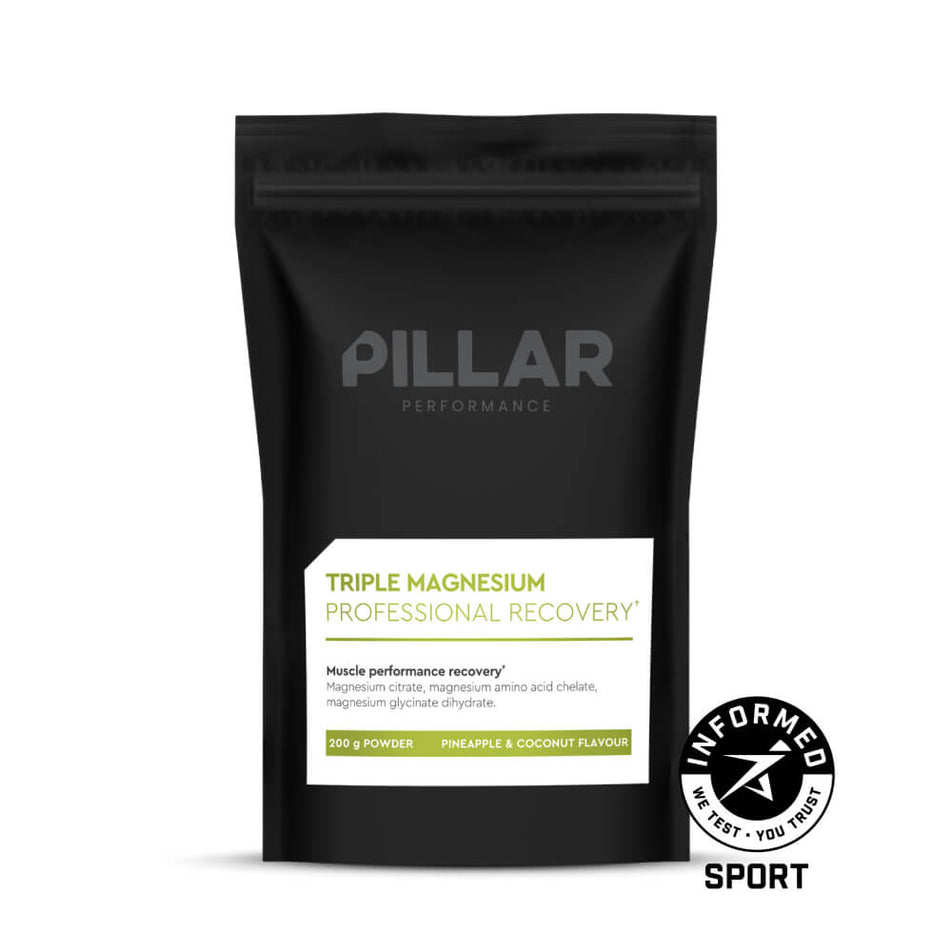 A pouch of PILLAR Performance Triple Magnesium Professional Recovery Powder in the Pineapple & Coconut flavour (8233088843938)
