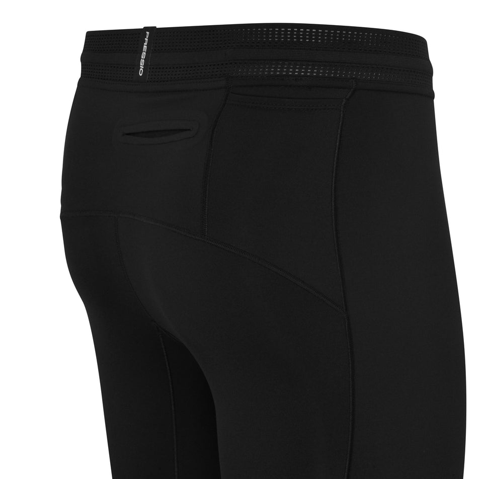 Side view of the Pressio Men's EQ Run Half Tight in the Black colourway. (8622444019874)