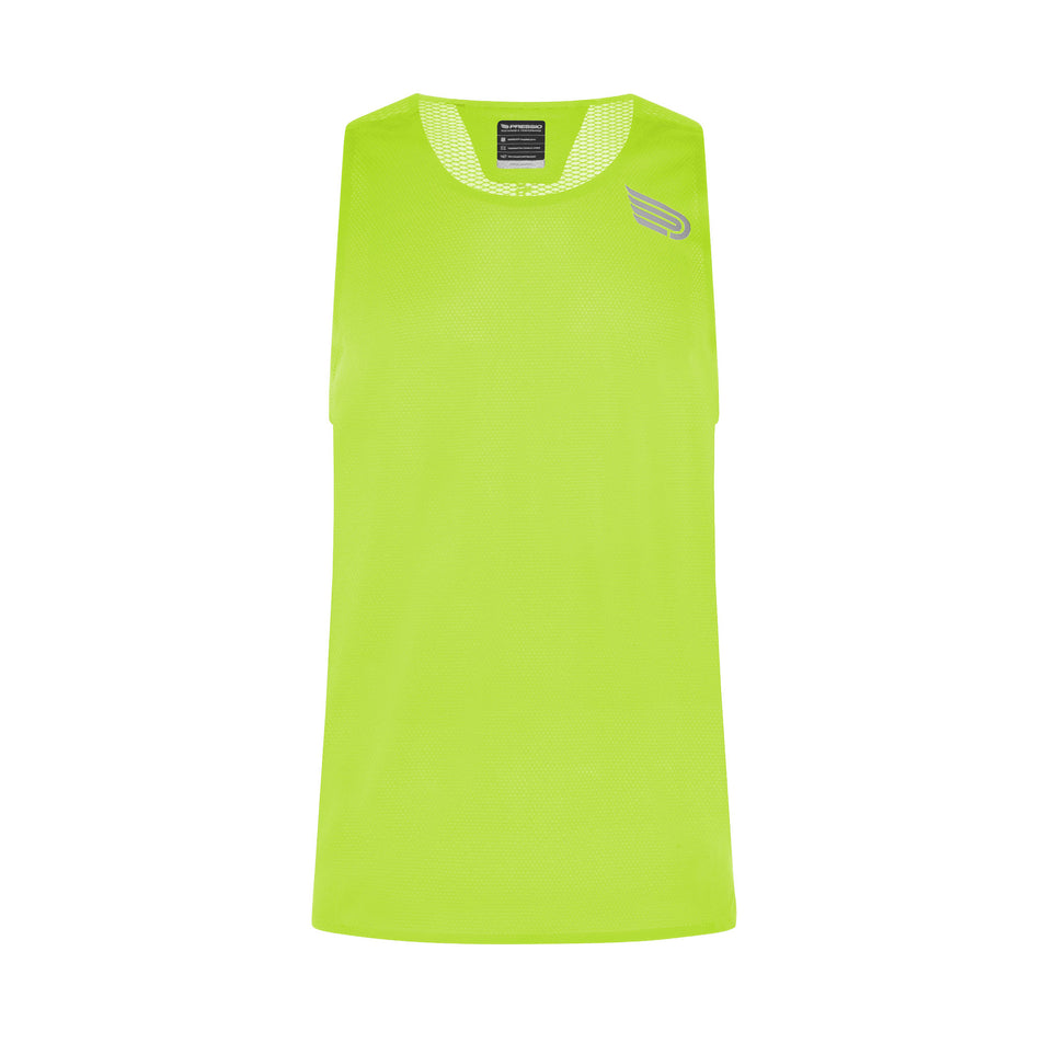 Front view of the Pressio Men's Elite Singlet in the Fluor Green colourway.