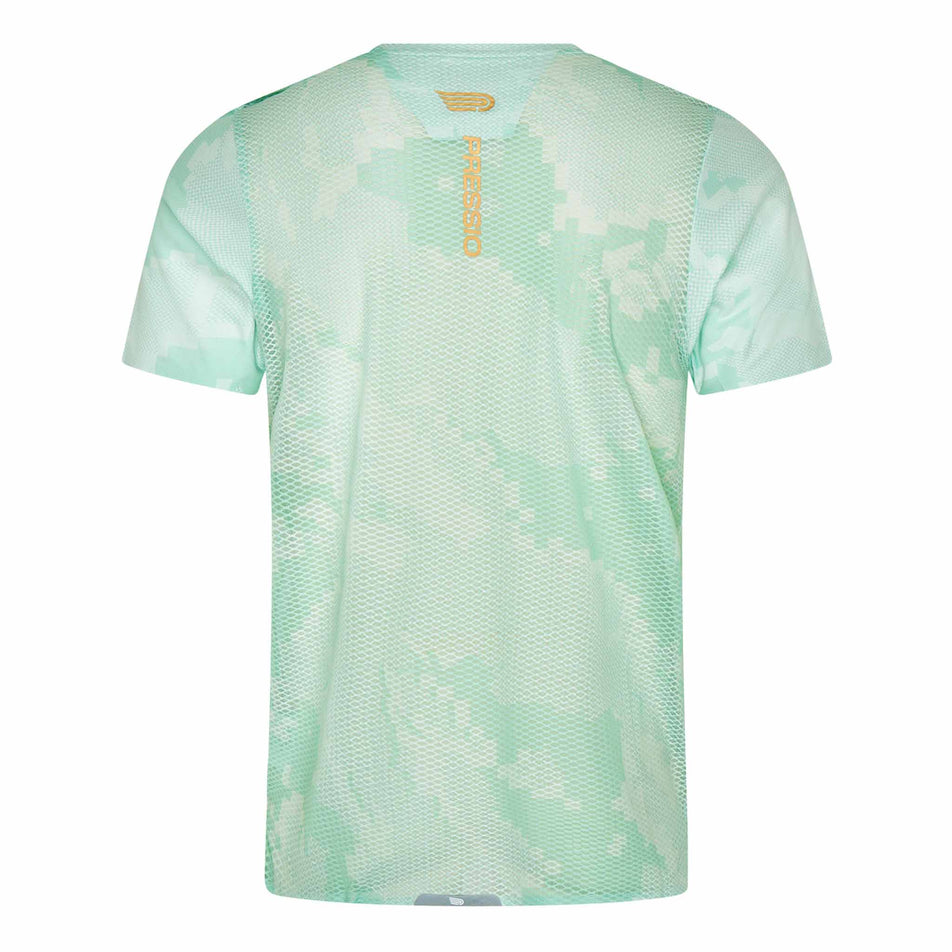 Back view of the Pressio Men's Elite S/S Top in the Mint Camo colourway. (8622459945122)