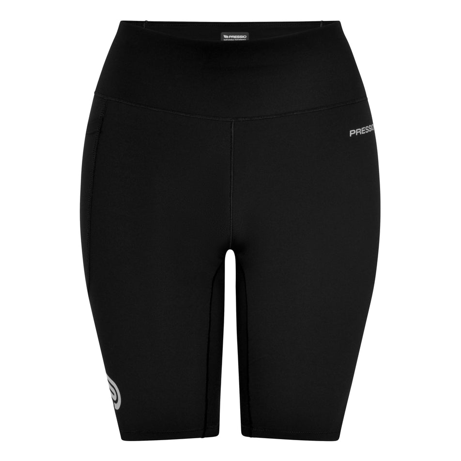 Front view of the Pressio Women's EQ Half Tight - Mid Rise in the Black colourway. (8622482718882)