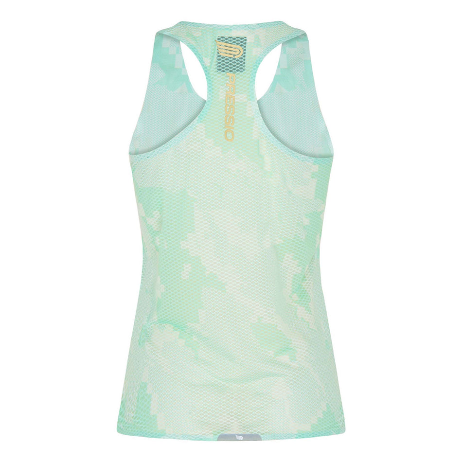 Back view of the Pressio Women's Elite Singlet in the Mint Camo colourway. (8622494679202)