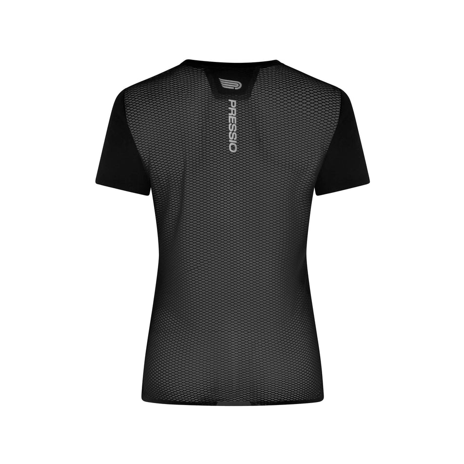 Back view of the Pressio Women's Elite S/S Top in the Black colourway. (8475844149410)