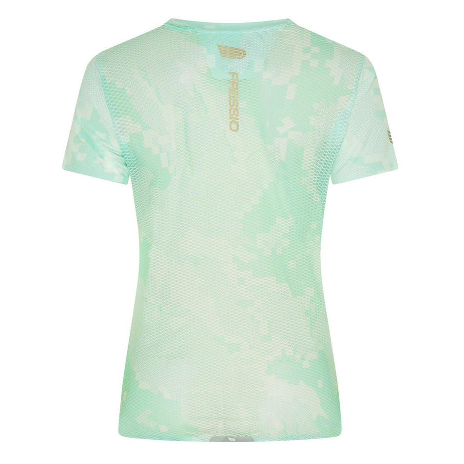 Back view of the Pressio Women's Elite S/S Top in the Mint Camo colourway. (8622588690594)