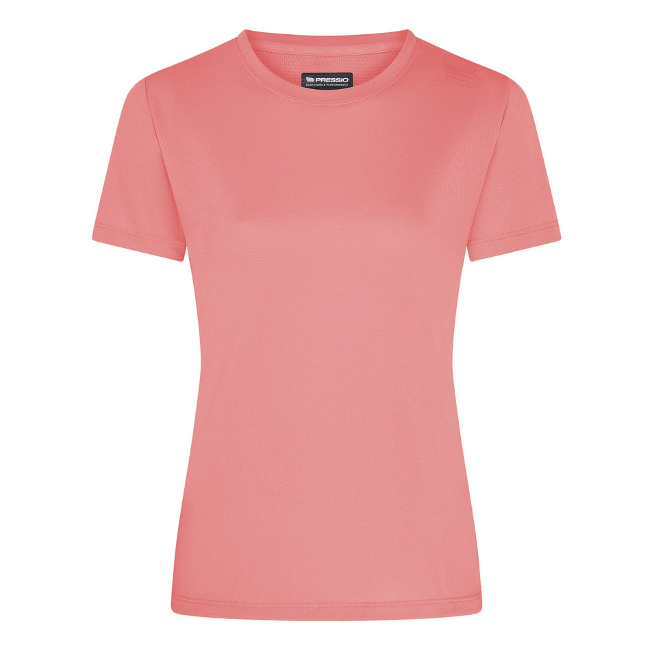 Front view of the Pressio Women's Sustain S/S Top in the Strawberry Ice colourway. (8622604484770)