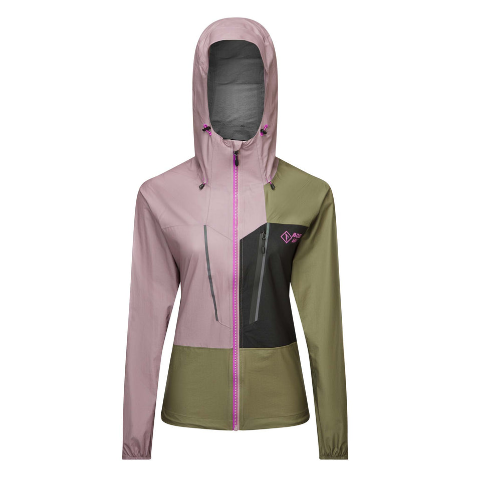 Front of a Ronhill Women's Tech Fortify Jacket in the Woodland/Stardust/Black colourway. (8024348328098)