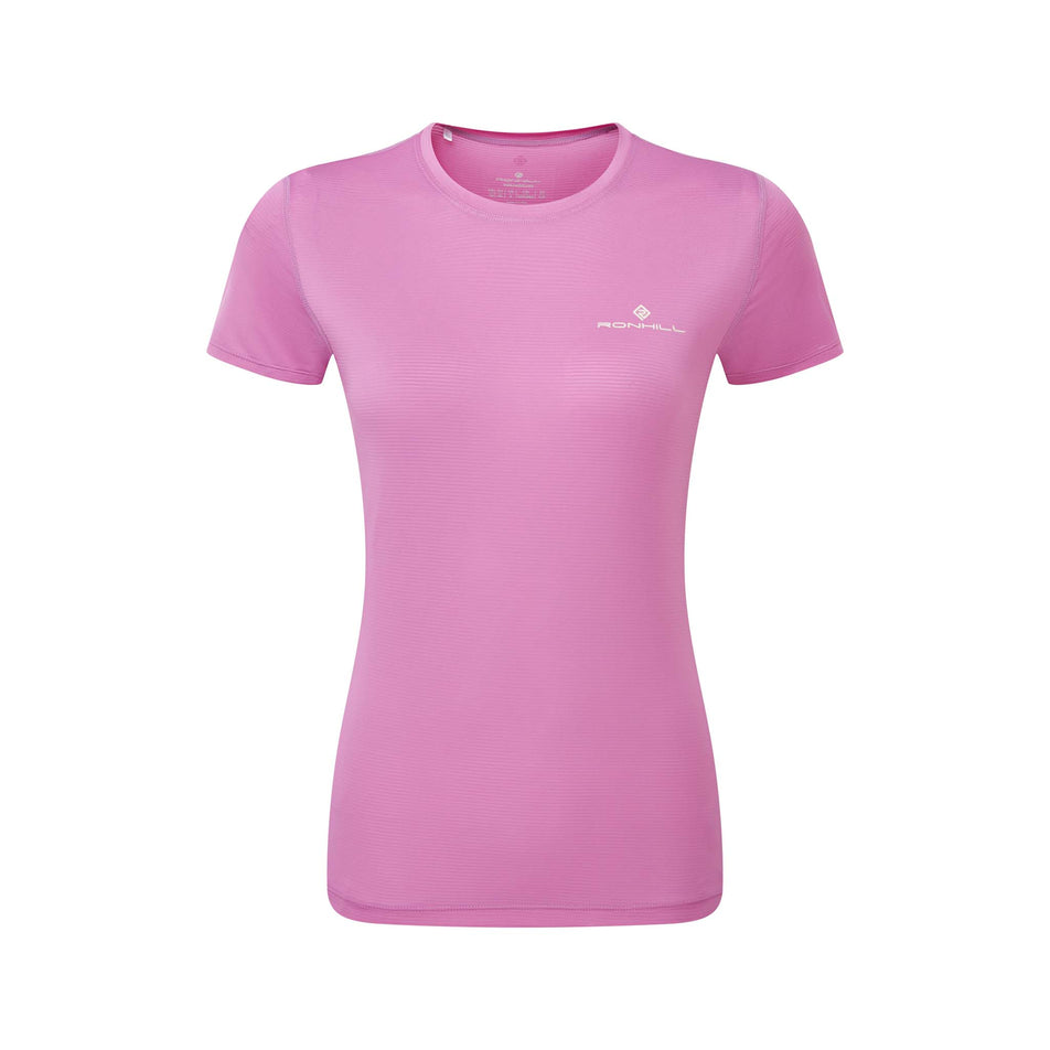 Front view of a Women's Tech S/S Tee in the Fuchsia/Honeydew colourway (8159364481186)