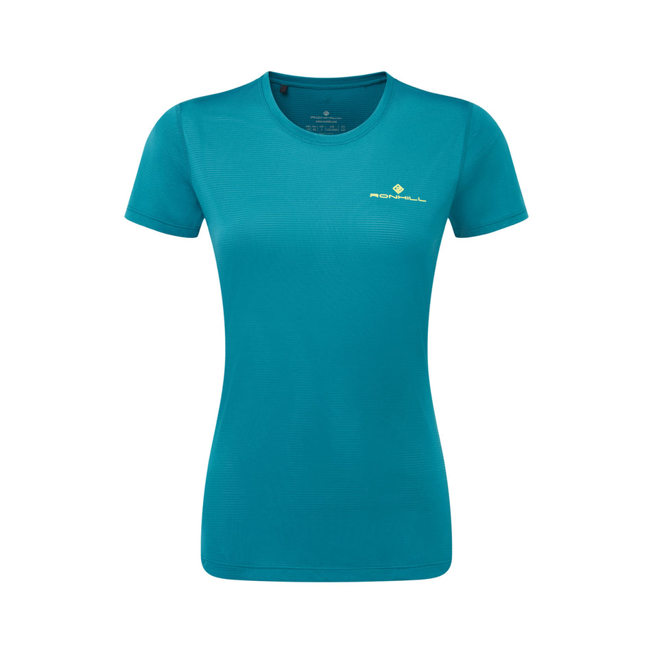 Front view of the Ronhill Women's Tech S/S Tee in the Marine/Acid colourway. (8490105634978)