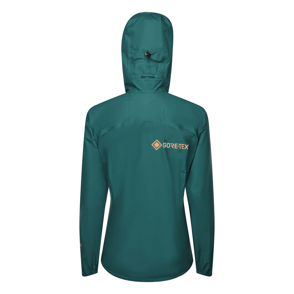 Back view of a Ronhill Women's Tech Gore-Tex Mercurial Jacket in the Deep Lagoon/Copper colourway (8059839119522)