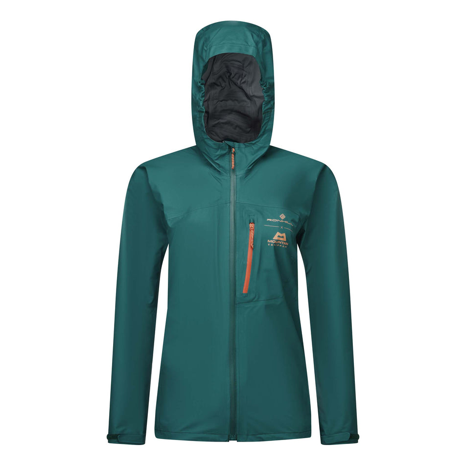 Front view of a Ronhill Women's Tech Gore-Tex Mercurial Jacket in the Deep Lagoon/Copper colourway (8059839119522)