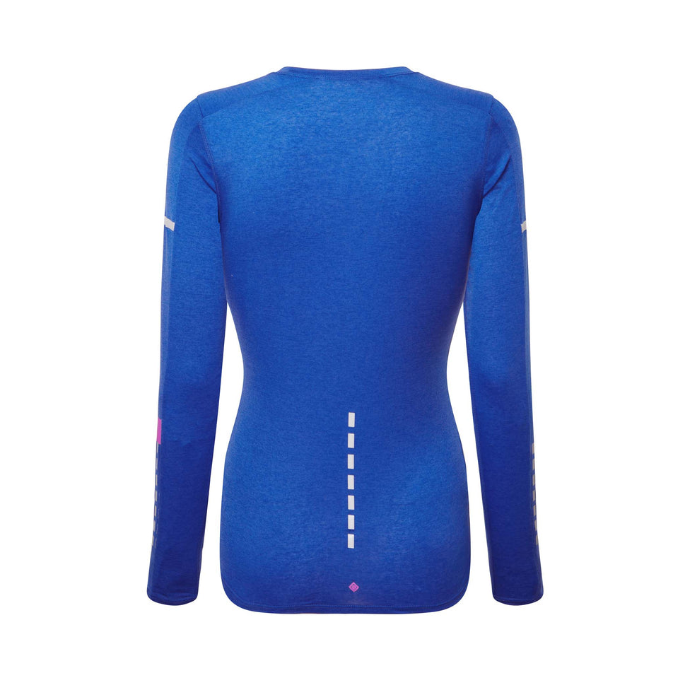 Back view of a Ronhill Women's Tech Afterhours L/S Tee in the Cobalt/Thistle/Reflect colourway (8047287500962)
