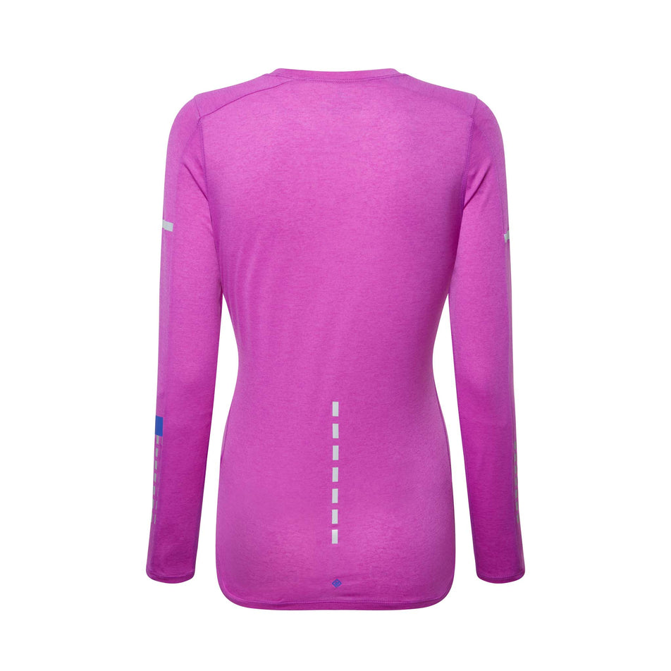 Back view of a Ronhill Women's Tech Afterhours L/S Tee in the Thistle/Cobalt/Reflect colourway (8047305818274)