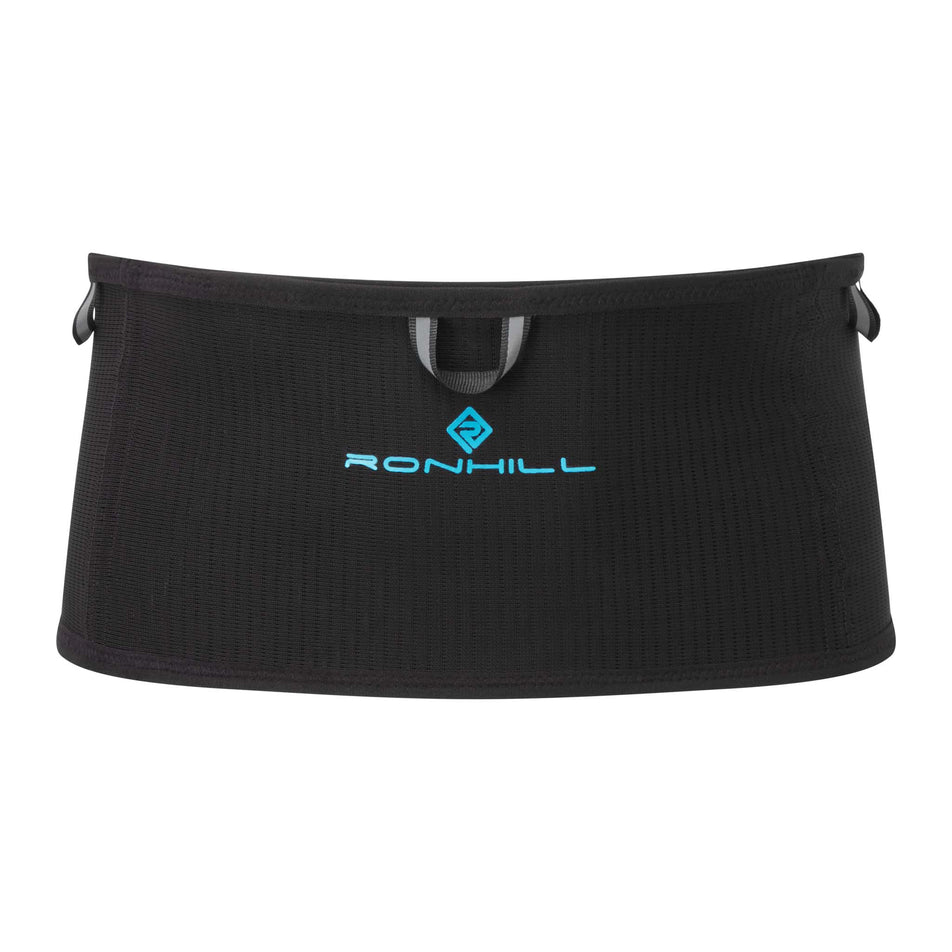 Back view of a Ronhill Unisex 360 Waistband in the Black/Cyan colourway (7306285875362)