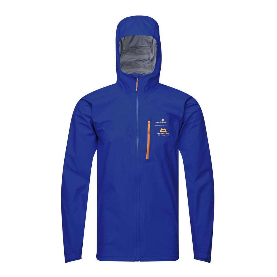 Front view of a Ronhill Men's Tech Gore-Tex Mercurial Jacket in the Cobalt/Copper colourway.  (8032222019746)