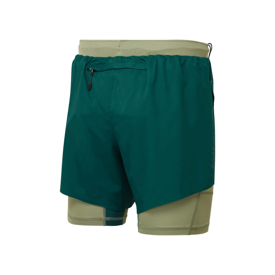 Back view of a pair of Ronhill Men's Tech Distance Twin Shorts in the Deep Lagoon/Woodland colourway (8048123084962)